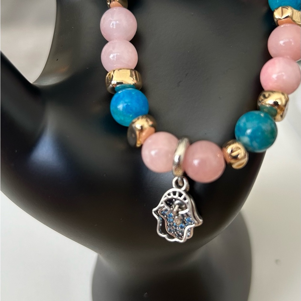 Semi Precious Bracelet w/ Hamsa Charm